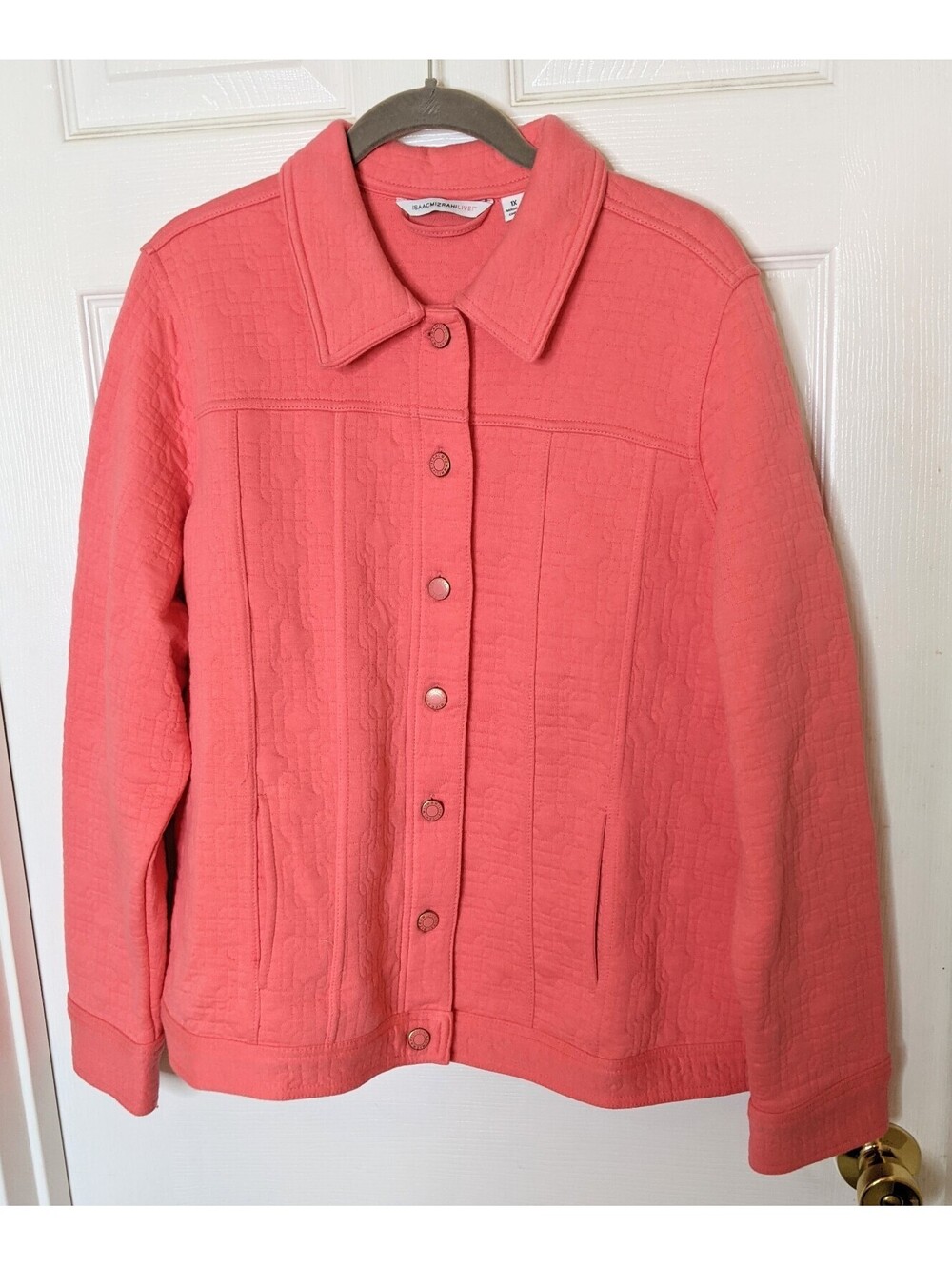 Isaac Mizrahi Live Womens Coral Pink Long Sleeve Quilted Jacket Size 1X EUC